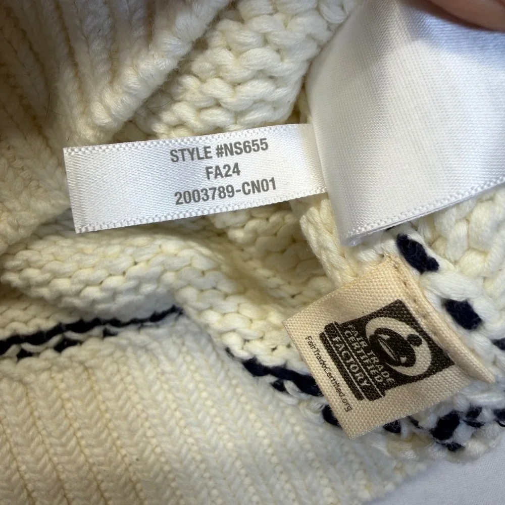 Madewell Textured Cotton Crewneck Sweater Stripe Ivory Navy XS Coastal FA24 - Picture 8 of 10